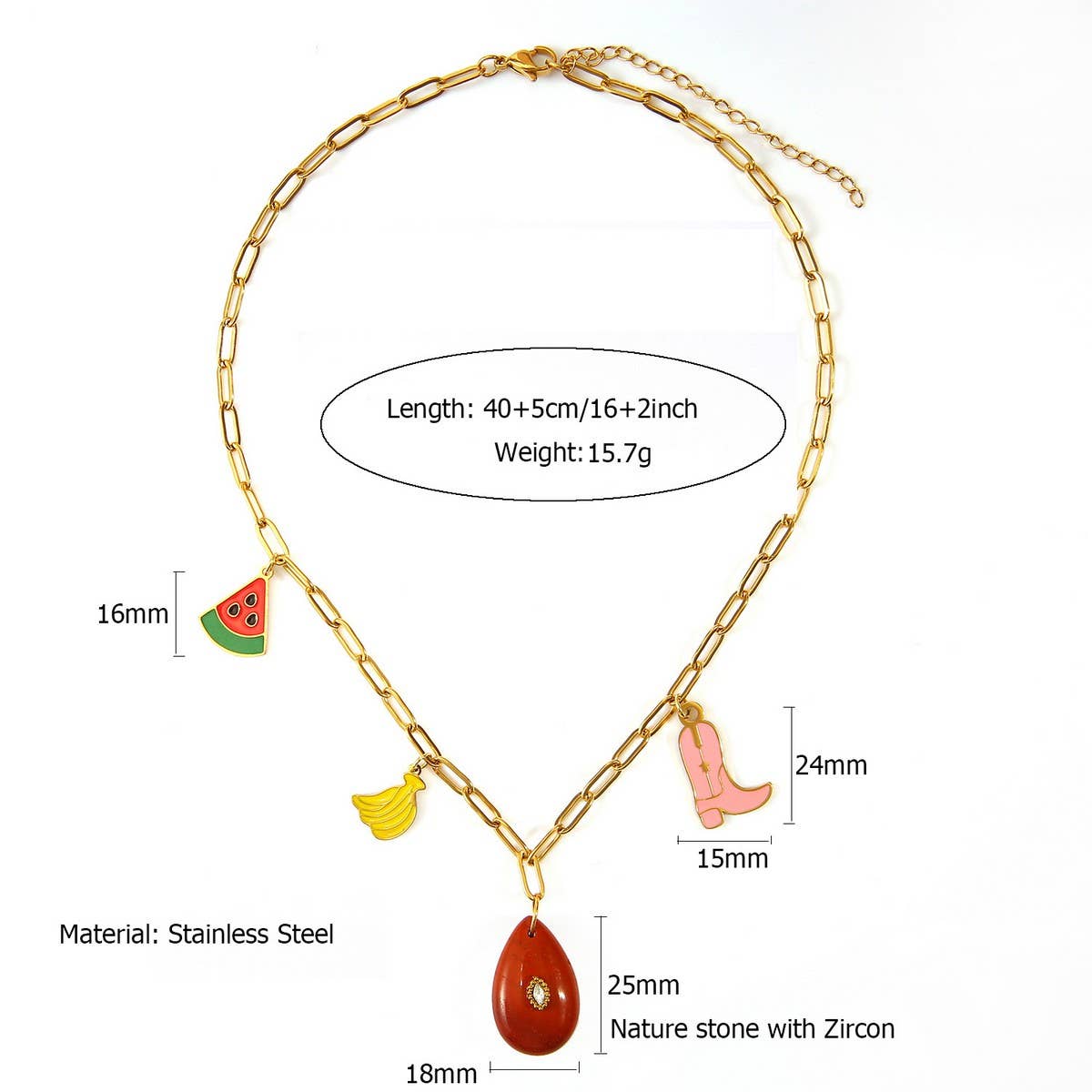 FRUIT PENDANT NECKLACE WITH STONE COTTON CORD_CWMM8873