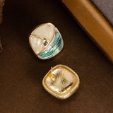 CONTRAST COLOR GEOMETRIC ABALONE OIL DROP EARRINGS_CWMM4293