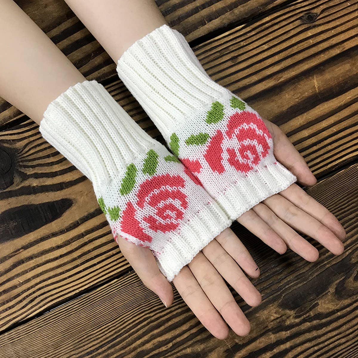 SHORT ROSE KNITTED HALF FINGER GLOVES_CWMM1674