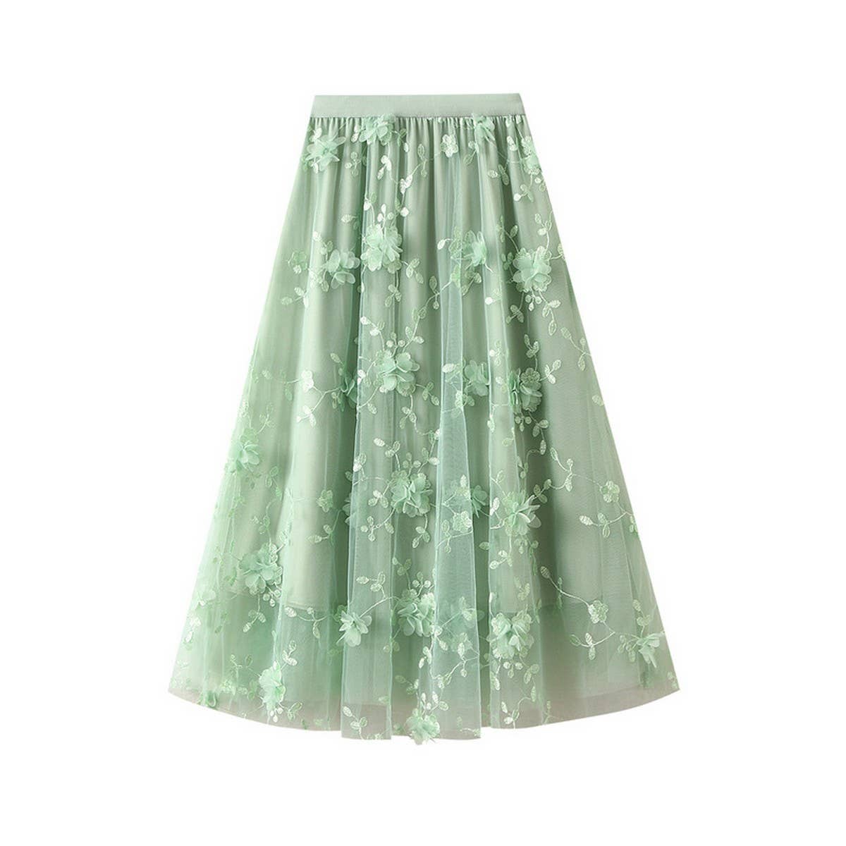 EMBROIDERED TULLE A LINE MAXI SKIRT PLUS SIZE_CWBMS0370