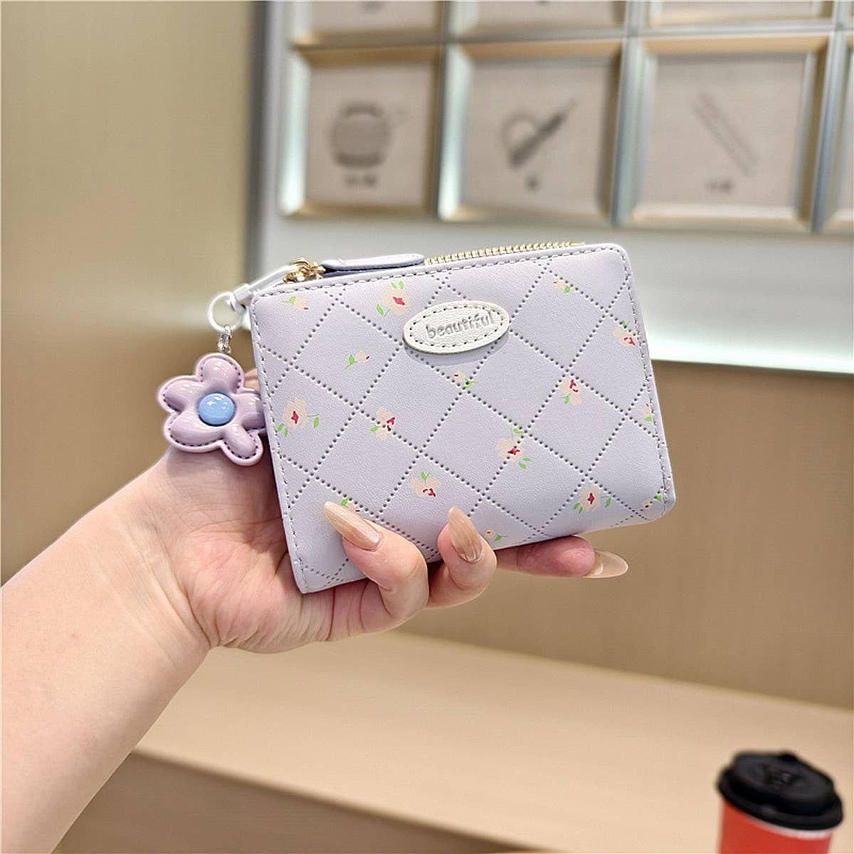 Floral Print Sweet Short Wallet Coin Purse_Cwab06198