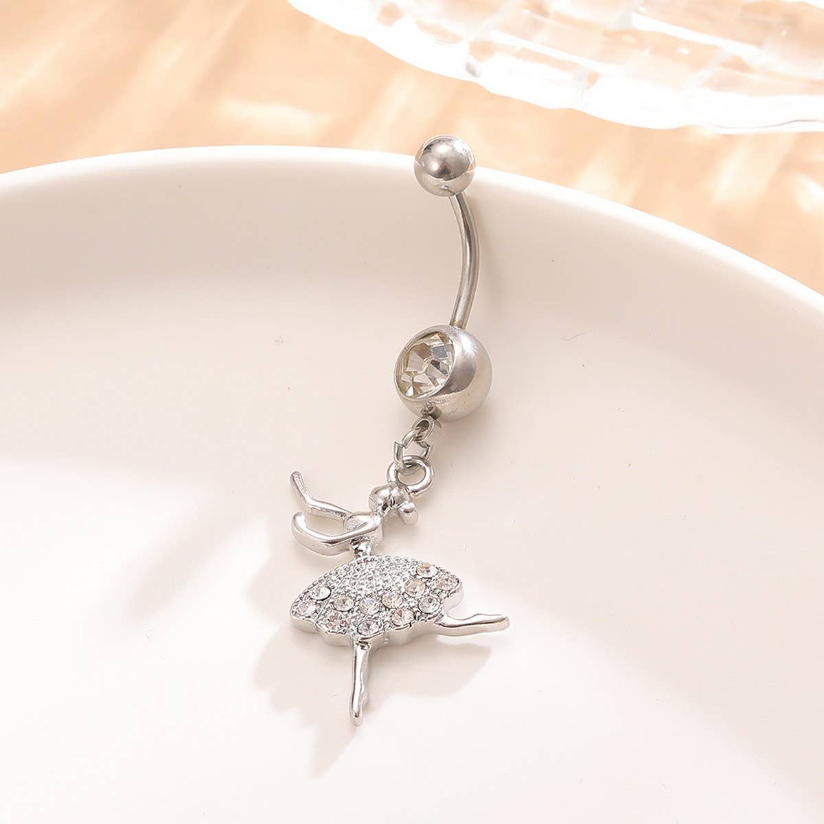 HOT SALE STAINLESS STEEL BALLET GIRL CZ NAVEL RING_CWMM9388