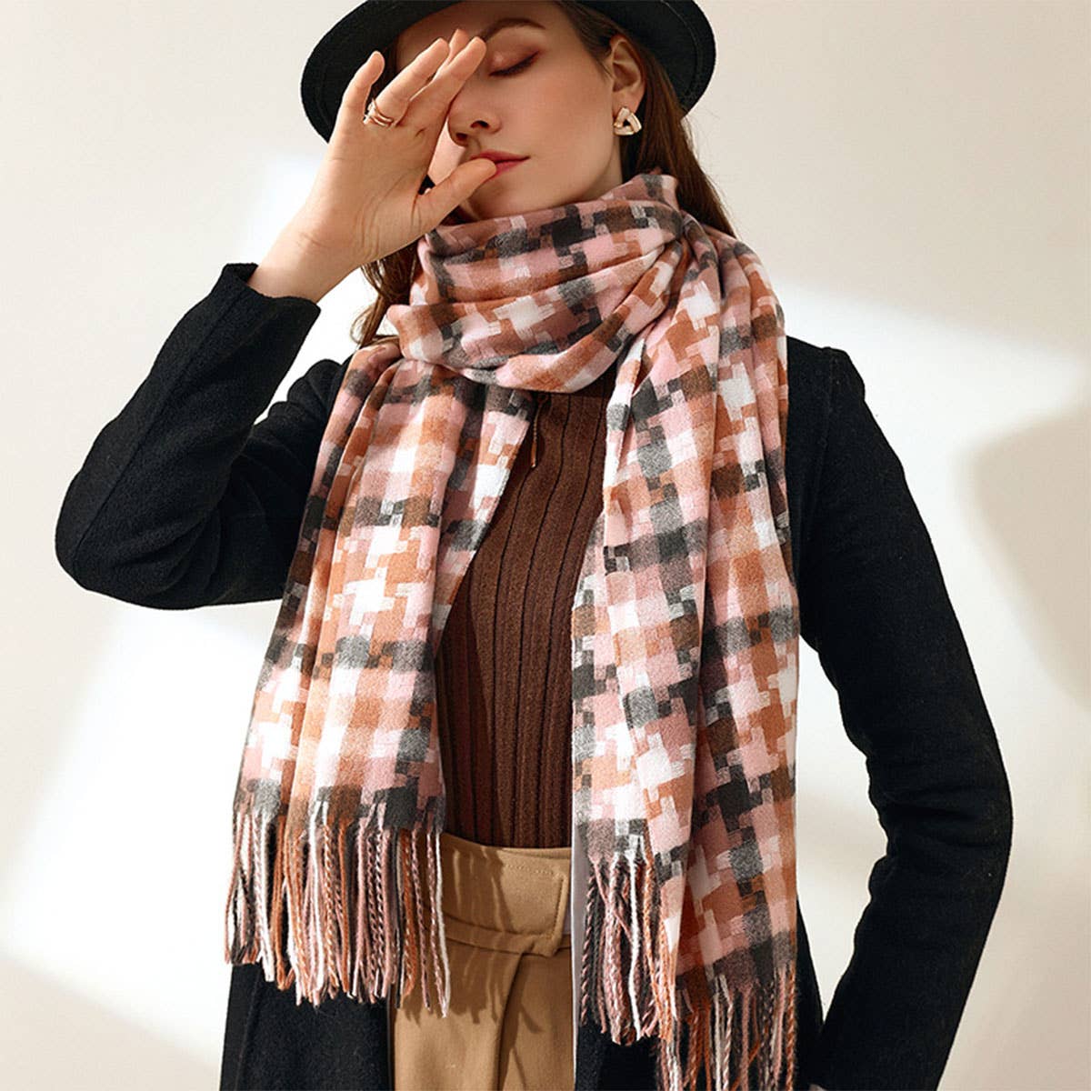 PLAID FRINGE SCARF TRENDY WINTER WRAP_CWASC0199