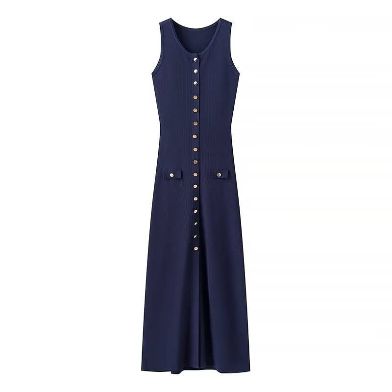 Solid Color Pendant Single-Breasted Sweater Dress