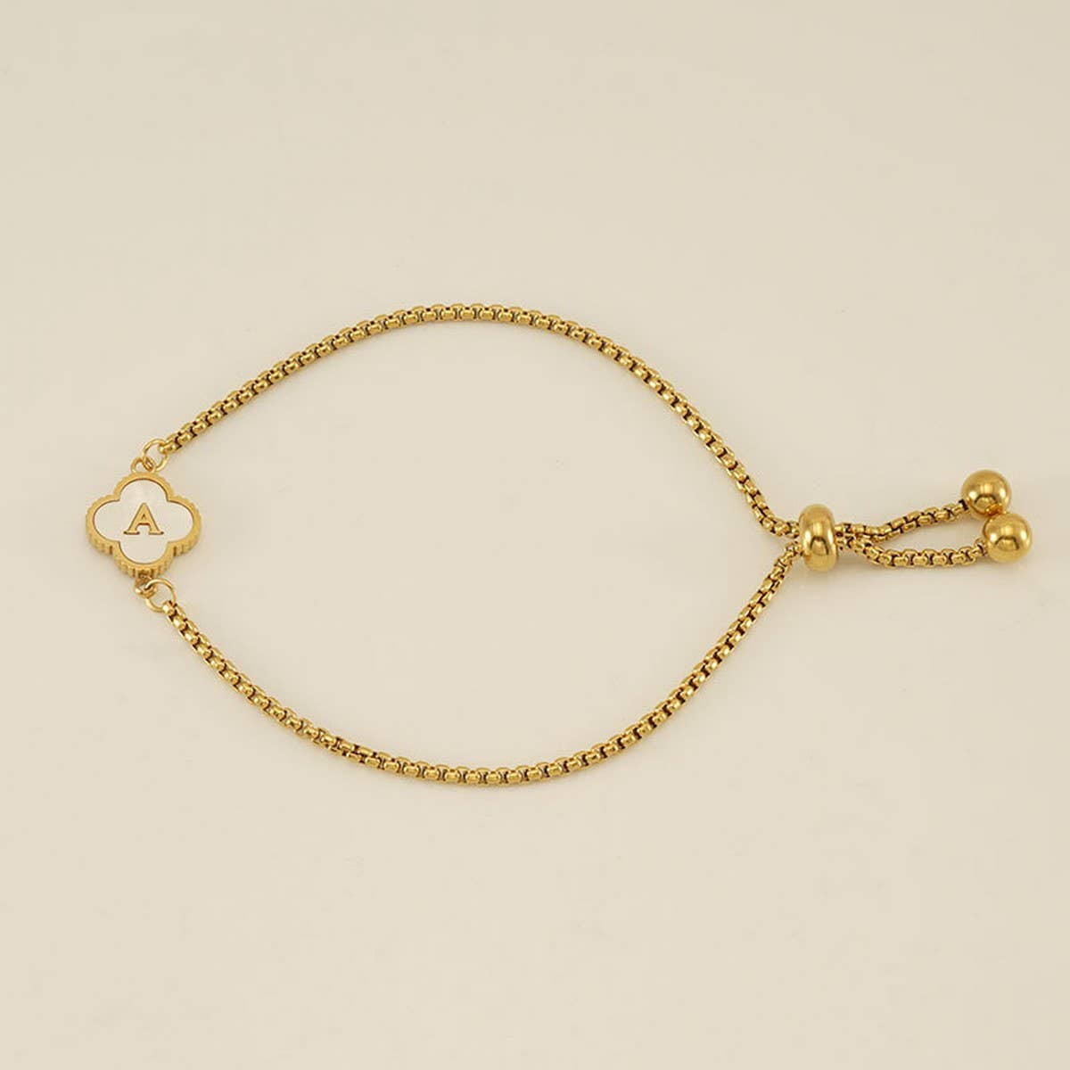 Cwaje1959_Adjustable Four Leaf Clover Letter Shell Bracelet