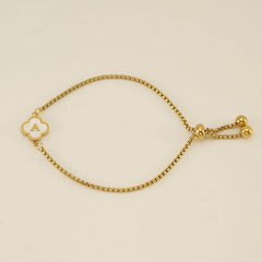 Cwaje1959_Adjustable Four Leaf Clover Letter Shell Bracelet