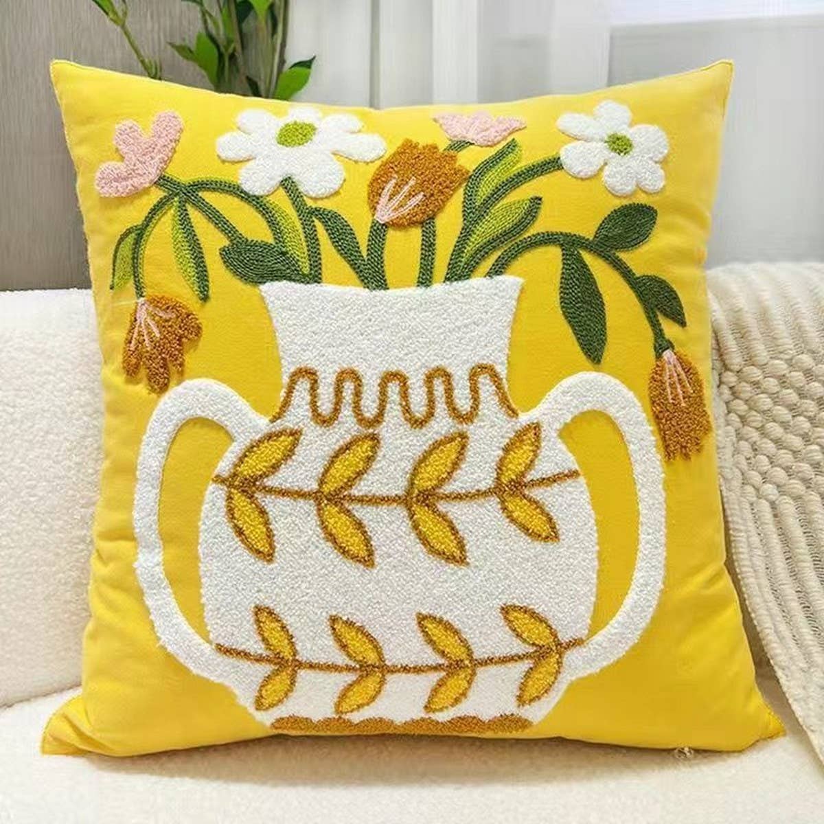 COTTON CREAM PILLOW COVER SOFA BED SQUARE CUSHION_CWMM7684