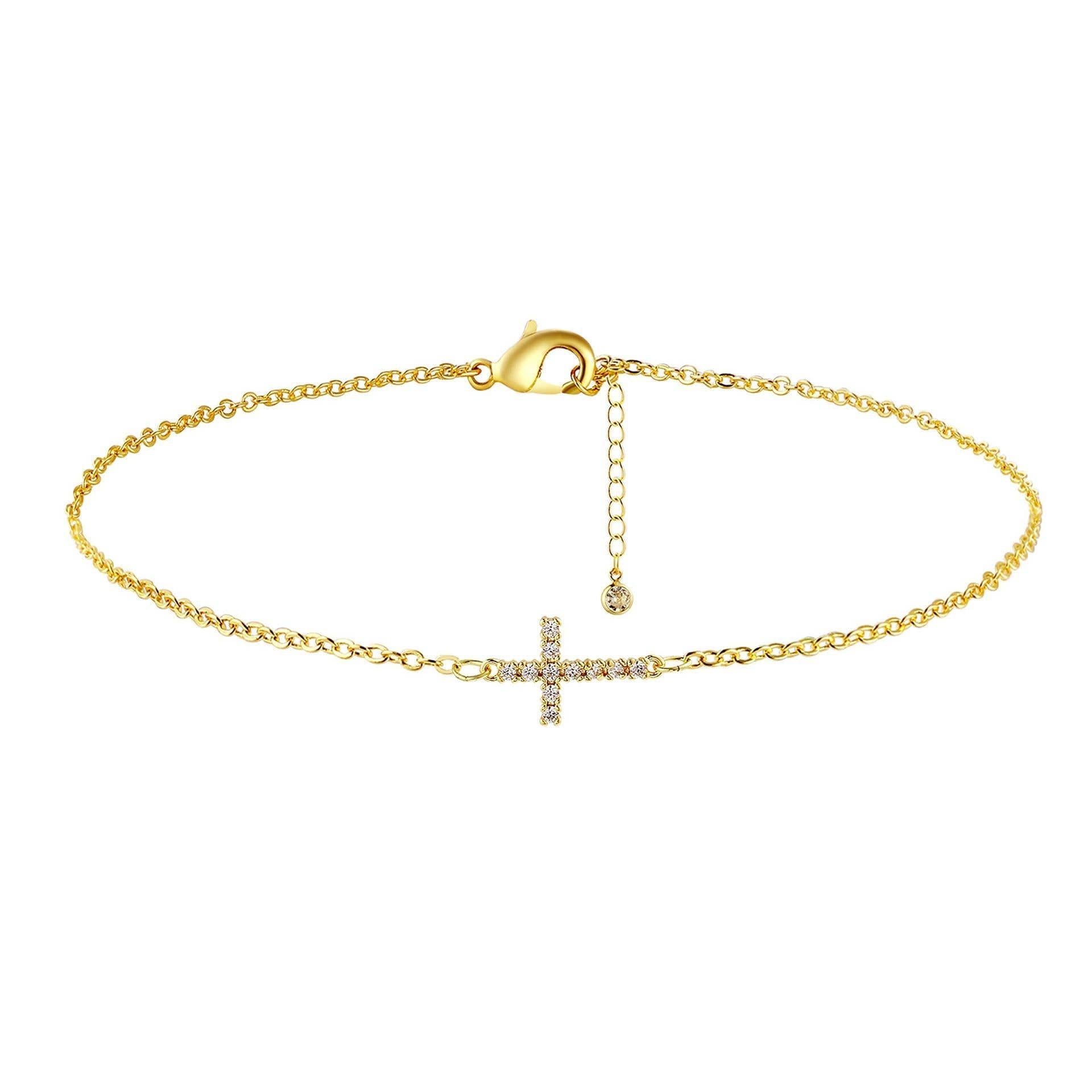 Copper Mini Cross Bracelet Set With Zircon