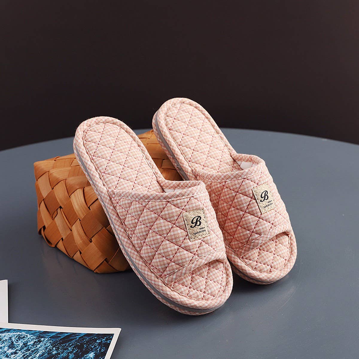 PLAID COTTON FLOOR SLIPPERS WITH THICK SOLE_CWSHF0190