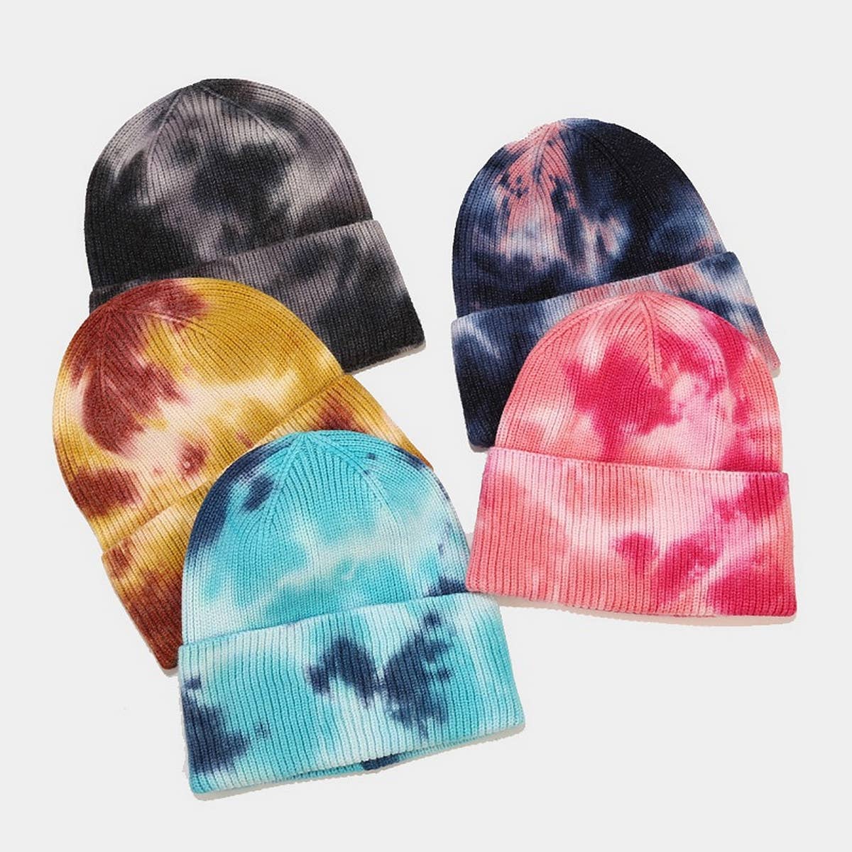 OUTDOOR WARM CURLED EDGE TIE DYE KNITTED HAT_CWAH1593