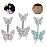 DOUBLE BUTTERFLY CZ BELLY RING HYPOALLERGENIC_CWMM9247
