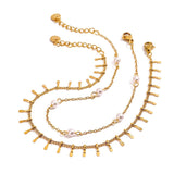 18K GOLD DOUBLE LAYER PEARL ANKLET STAINLESS_CWAJE4700