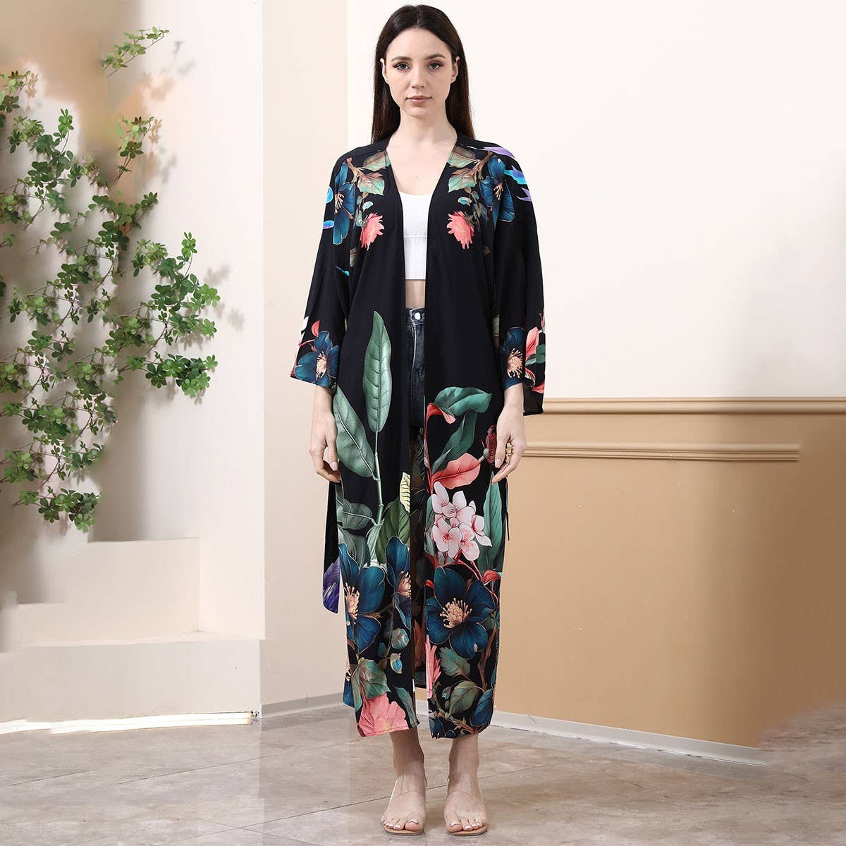 PEACOCK FLORAL PRINT BEACH COVER UP FOR BIKINI_CWMM6304