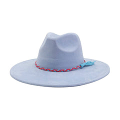 Unisex Suede Wide Brim Fedora Hat Couple Style_Cwah04448