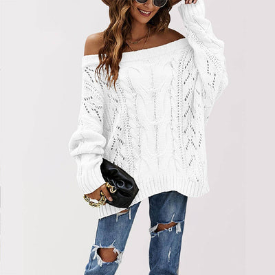 Women¡¯S Off Shoulder Loose Knit Pullover Sweater_Cwoswl07192