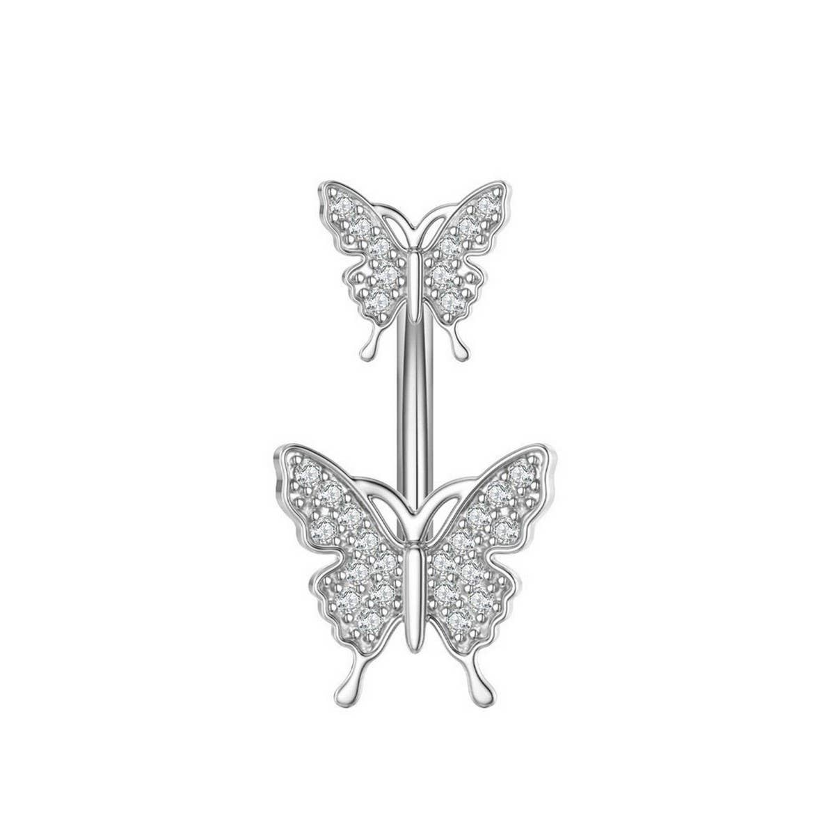 DOUBLE BUTTERFLY CZ BELLY RING HYPOALLERGENIC_CWMM9247