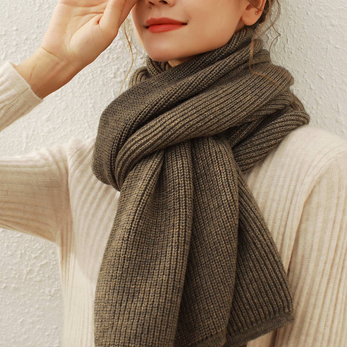 SOLID KNIT FAUX CASHMERE SCARF FOR WOMEN_CWASC0334