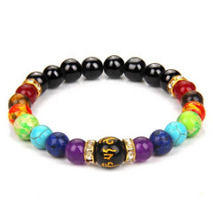 Cwaje3875_Simple Elastic Cord Colorful Stone Bead Bracelet