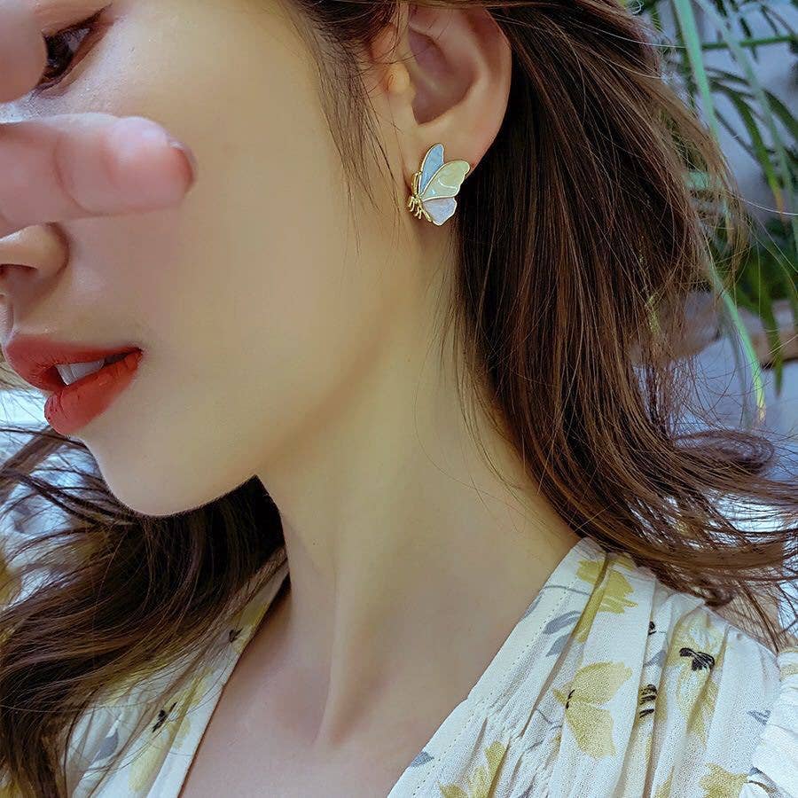 S925 Silver Oil-Dripping Butterfly Stud Earrings