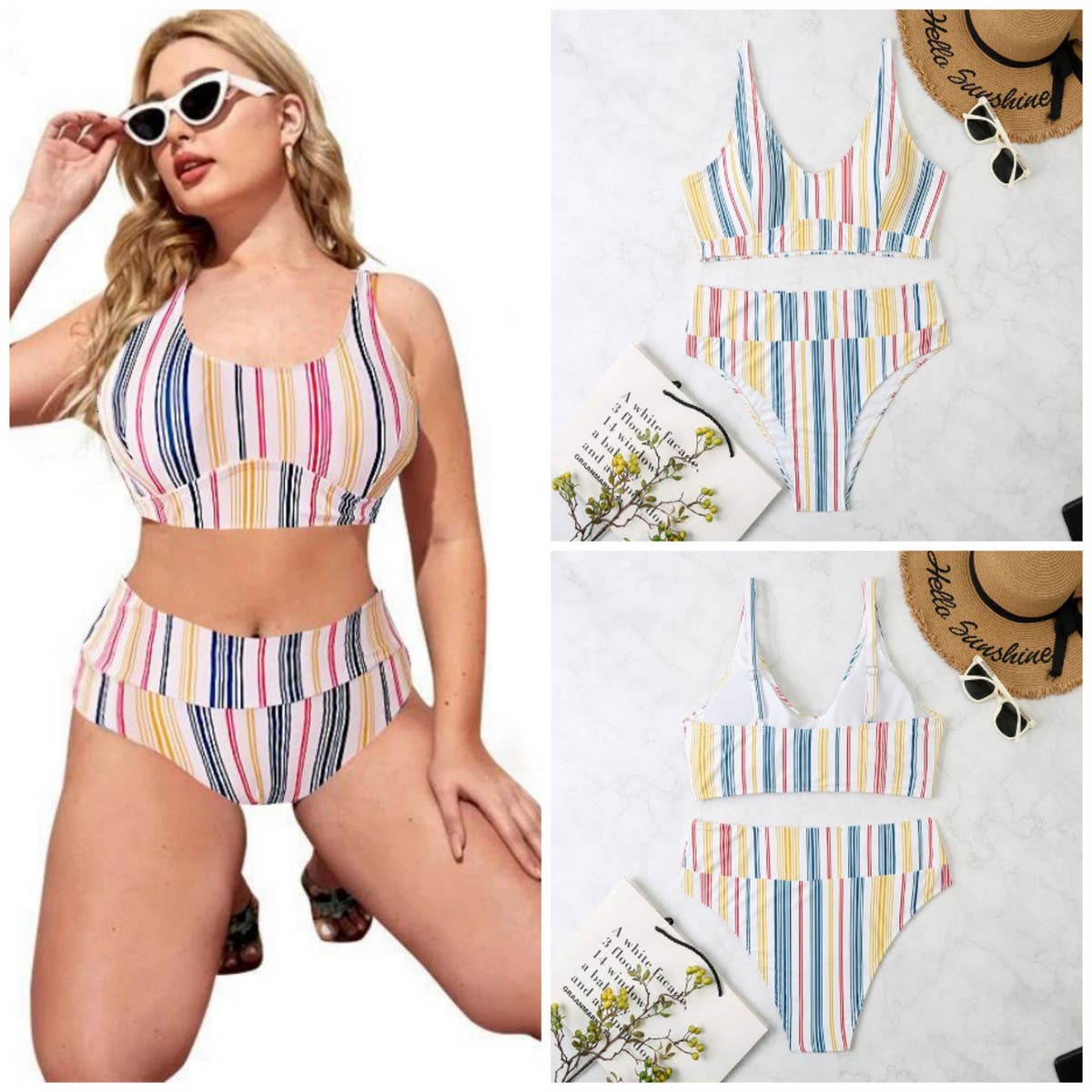 SIMPLE STRIPED PLUS SIZE BIKINI SWIMSUIT_CWMW0238