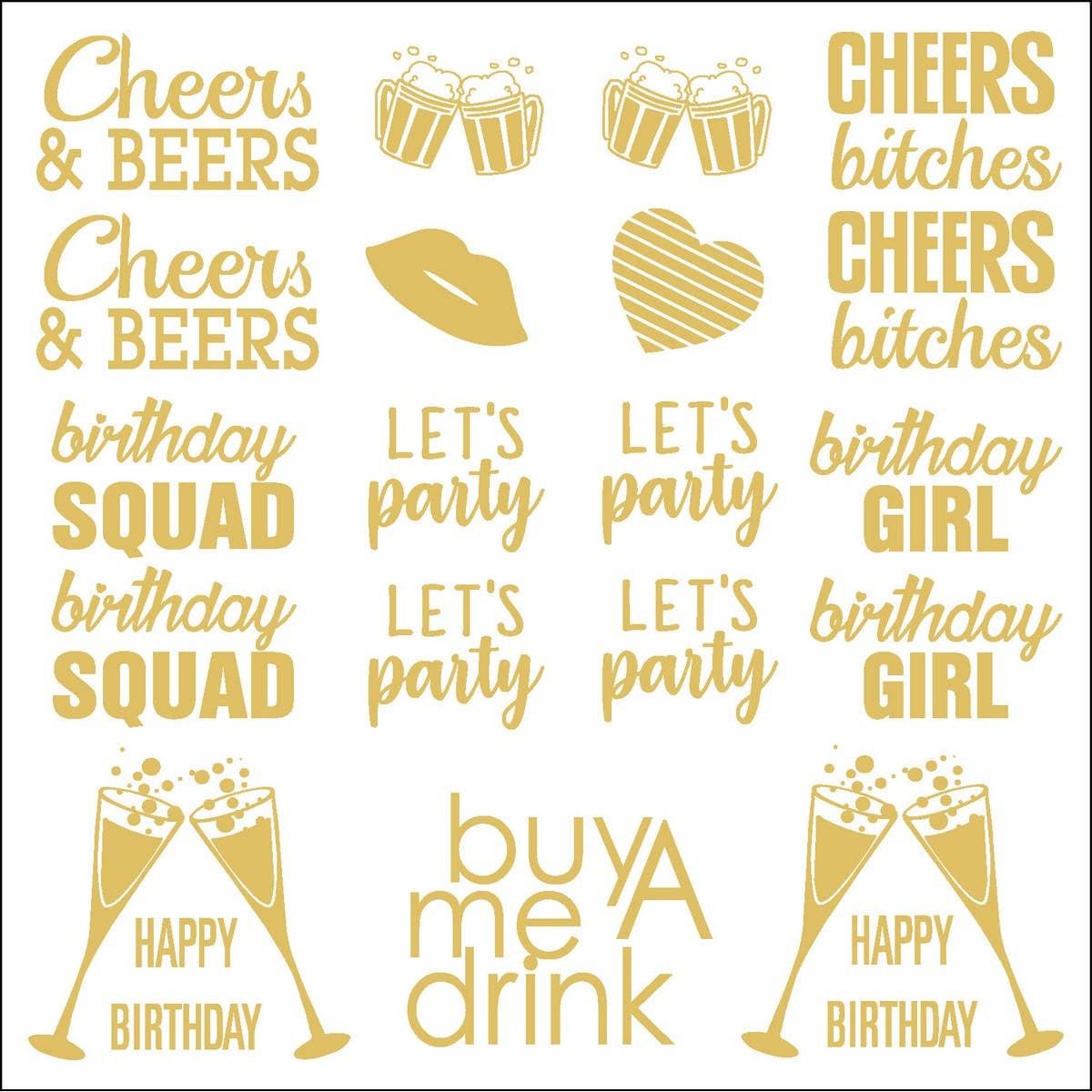 GOLD FOIL BIRTHDAY PARTY METALLIC TATTOO STICKERS_CWMM8251
