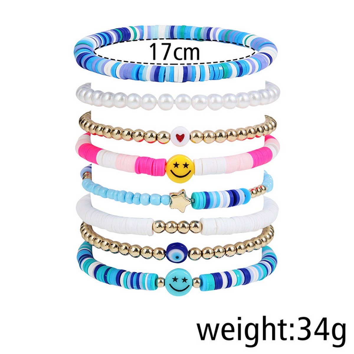 POLYMER CLAY HEART SMILEY FACE BRACELET SET_CWMM3515