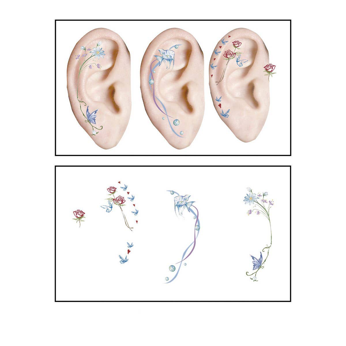 Waterproof Ear Tattoos Cute Cartoon Set_Cwmm8395
