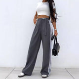 Striped Patchwork Lace-Up Casual Slacks