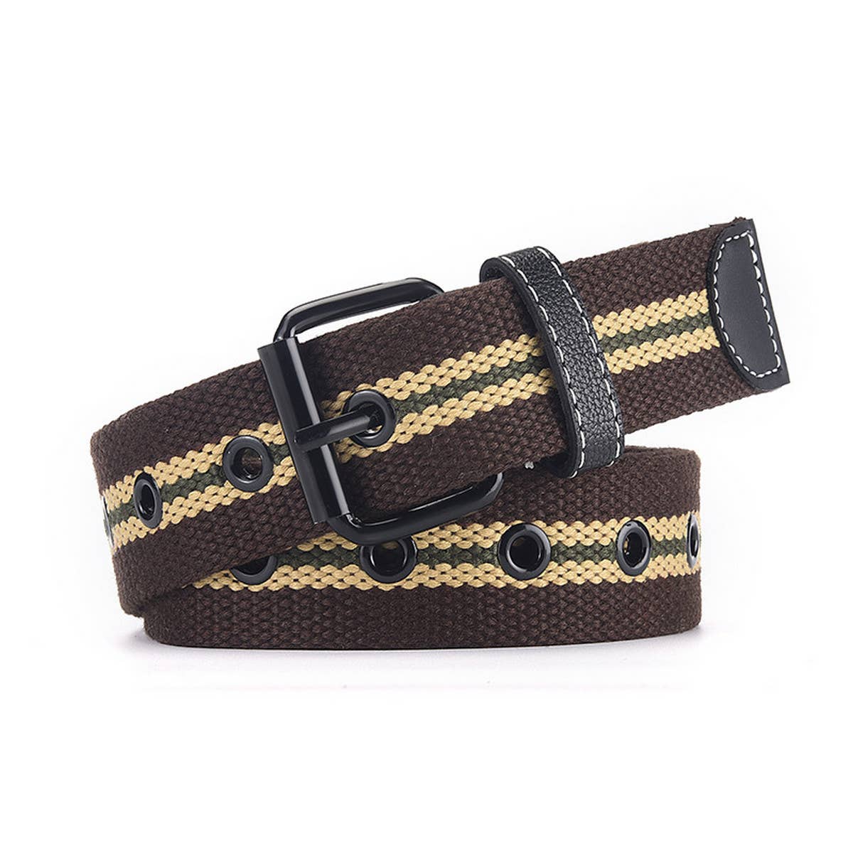 Women Canvas Striped Hollow Air Belt_Cwabe0595