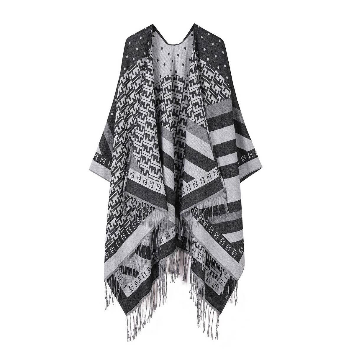 SHAWL FAUX CASHMERE CAPE FRINGED CAPE_CWASC2248