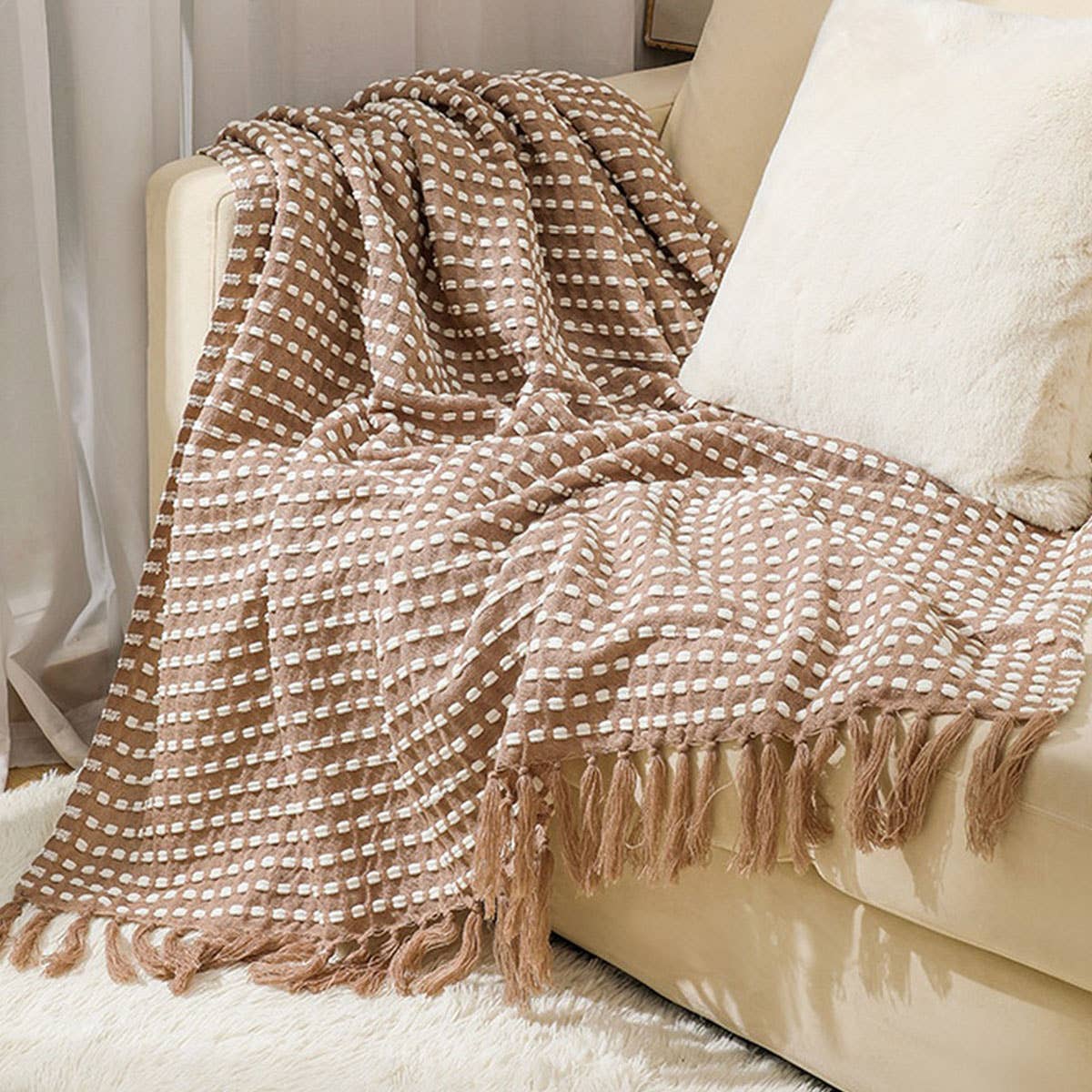LIGHTWEIGHT COZY BRAIDED STRIPED THROW_CWMM0205