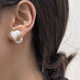 Valentines Day Fashion Heart Pearl Metal Earrings