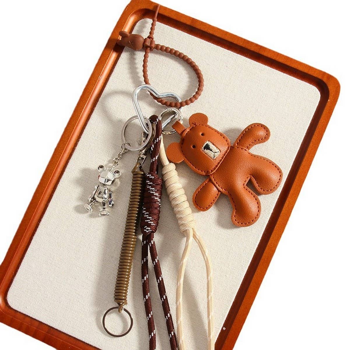 MOVABLE BROWN BEAR KEYCHAIN FAUX LEATHER ALLOY_CWMM7548