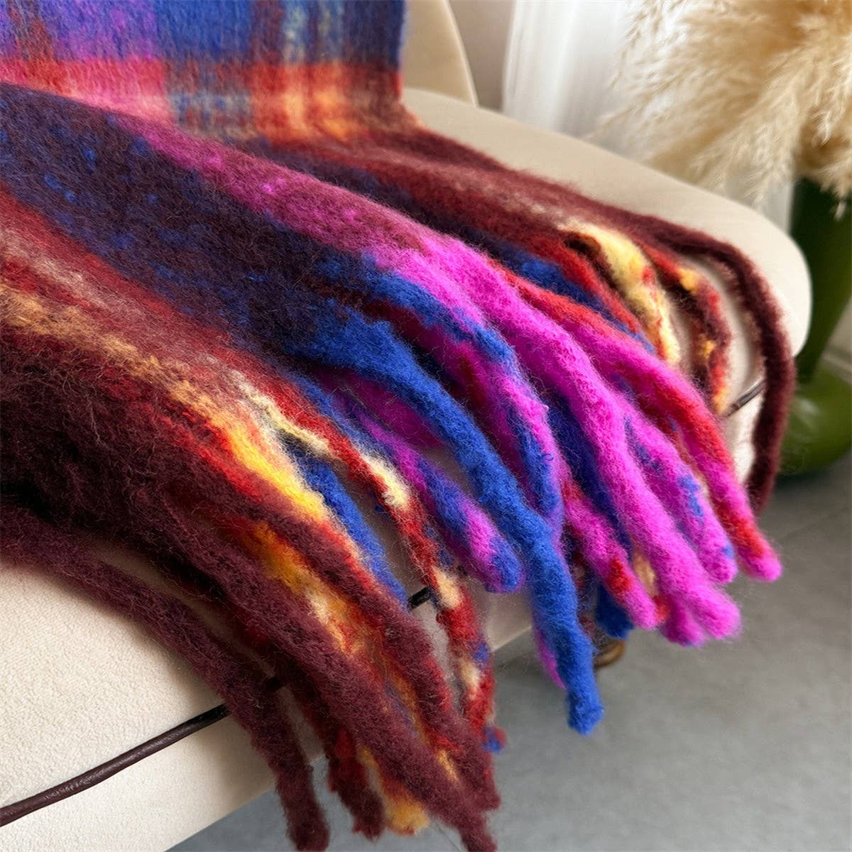 Rainbow Mohair Plaid Scarf Women Winter Wrap_Cwasc03465
