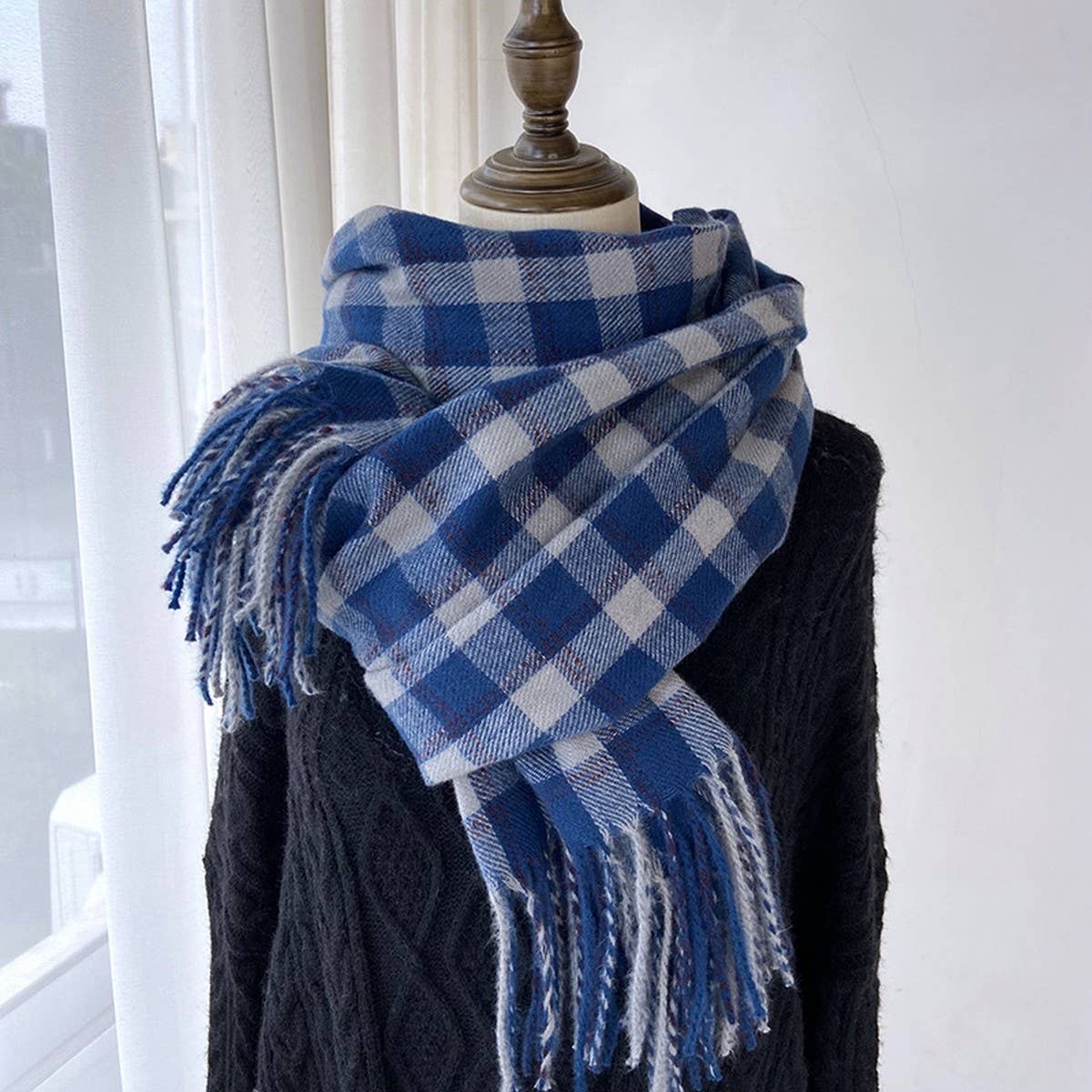 PLAID TASSEL SCARF FOR WOMEN RETRO WINTER WARMTH_CWASC1454