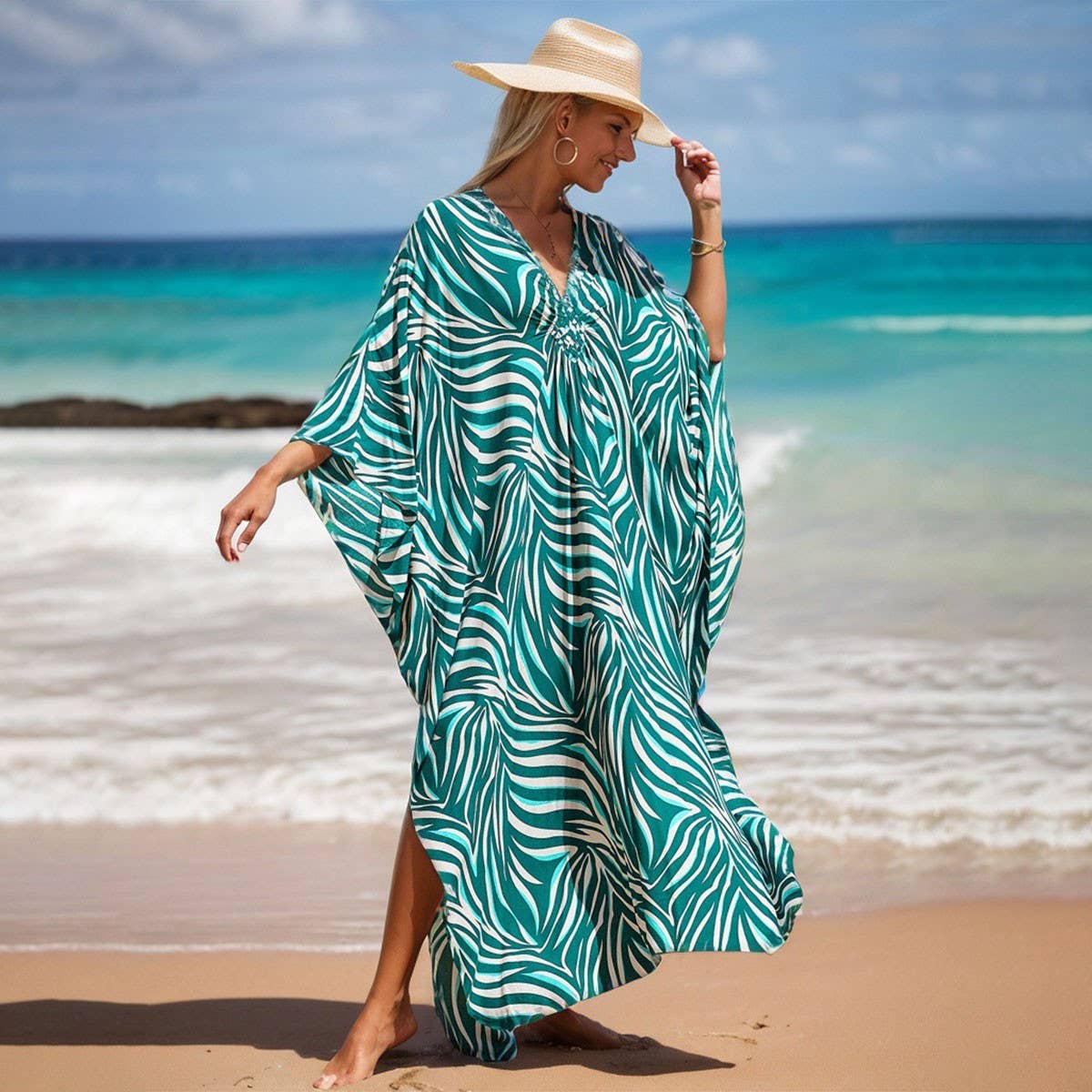 RAYON BEACH COVER UP WITH HANDWOVEN CHEST DETAIL_CWMM6157