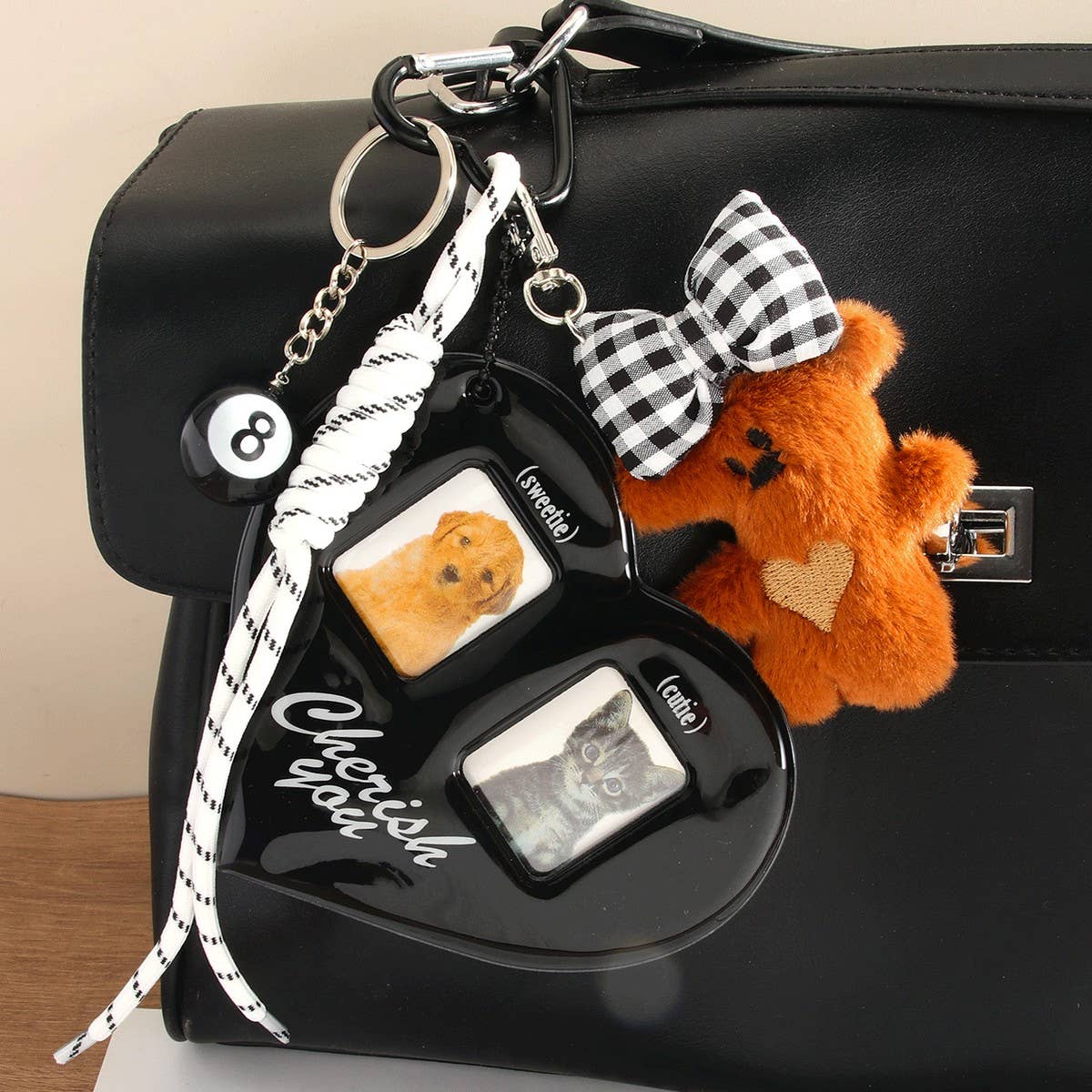 CUTE PLUSH BEAR KEYCHAIN WITH BOW PHOTO HOLDER_CWMM7825