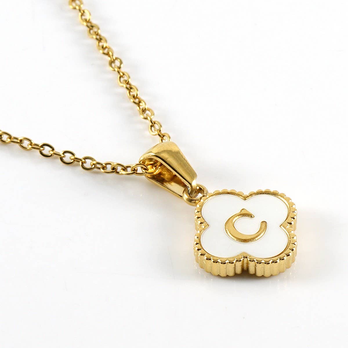 Cwaje1944_Simple Four Leaf Clover Letter Necklace