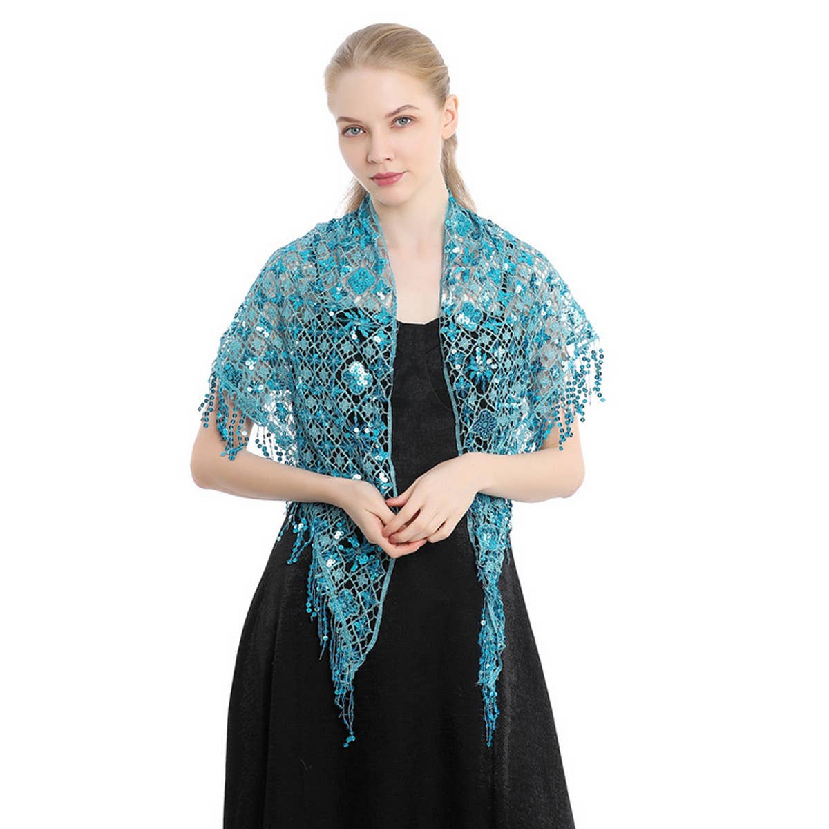 SEQUIN FRINGE TRIANGLE SHAWL BRIDAL PARTY WRAP_CWASC1085