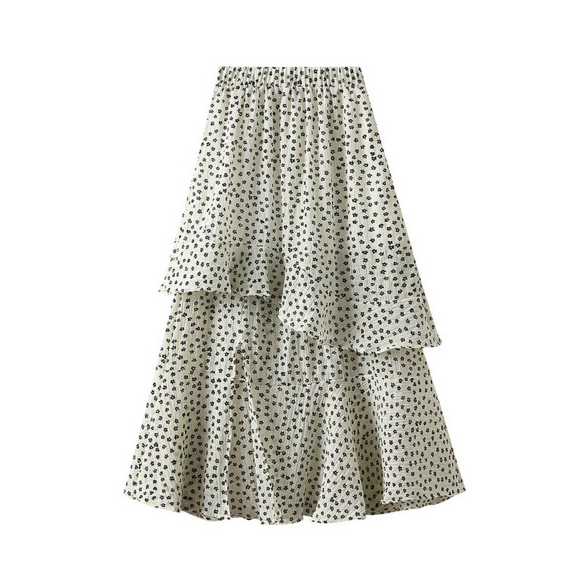 RUFFLE FLORAL SPLIT SLIMMING CAKE MIDI SKIRT_CWBMS0352