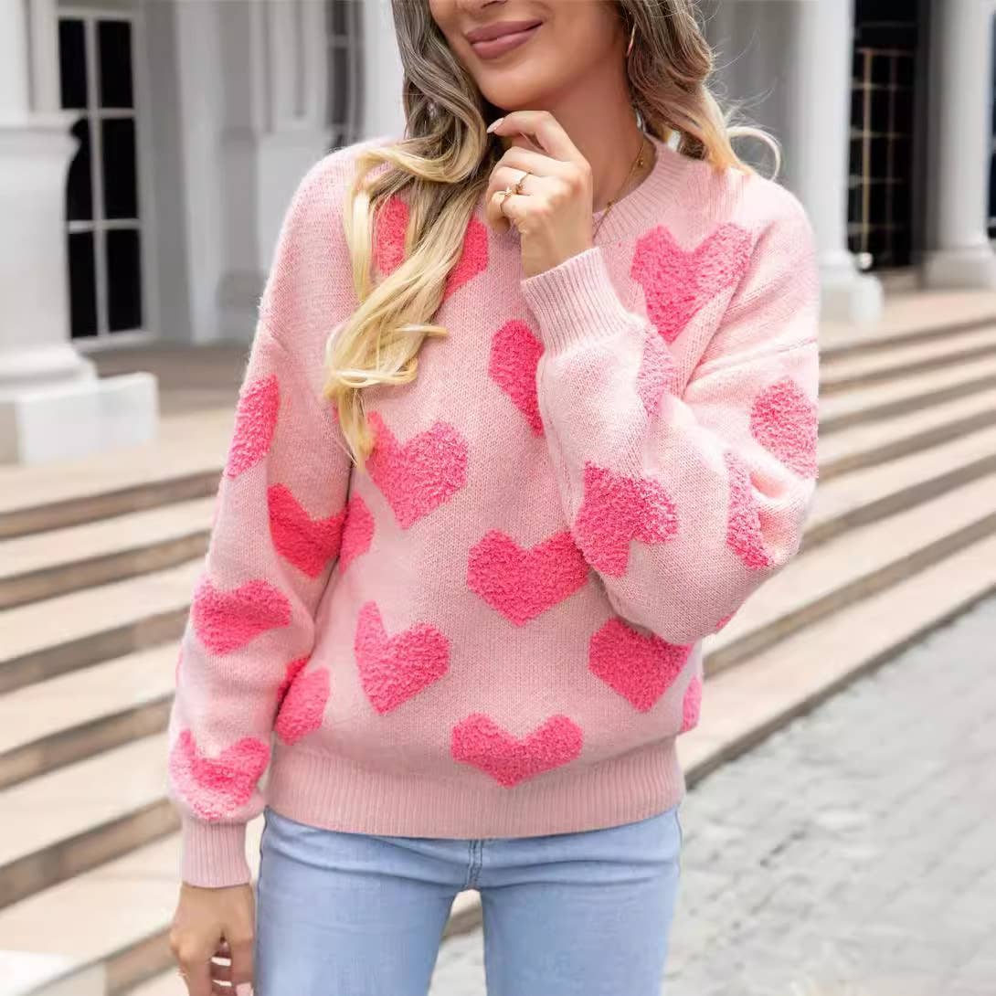 Valentines Day Crew-Neck Love Jacquard Sweater