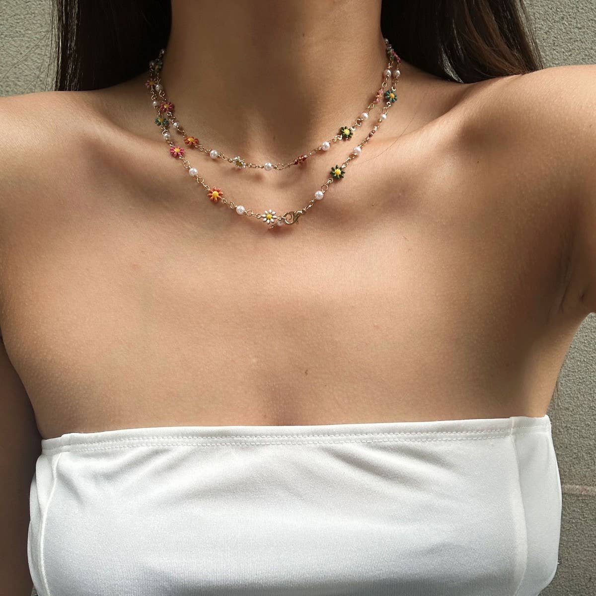 SMALL FRESH COLORFUL Y SHAPED DAISY CHAIN NECKLACE_CWMM3127