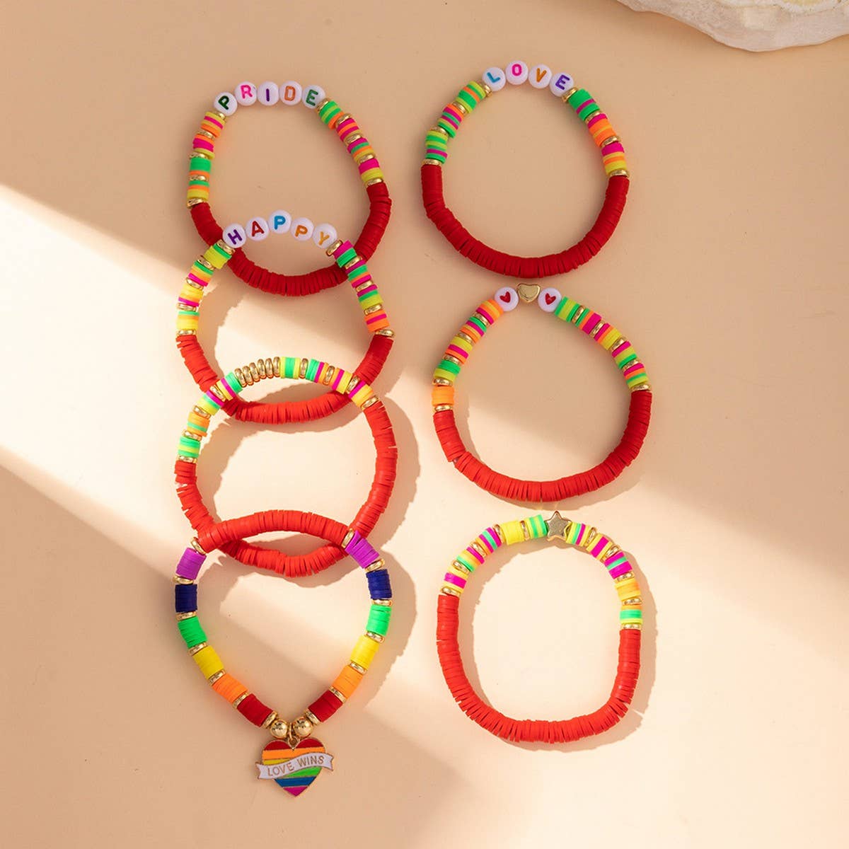 RAINBOW MULTI LAYERED CLAY LETTER BRACELET SET_CWMM3545