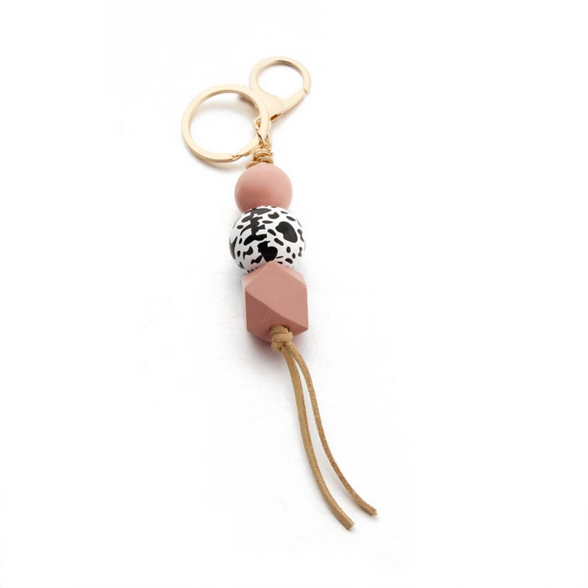 LEOPARD WOOD BEAD KEYCHAIN WITH MINI TASSEL_CWMM7022