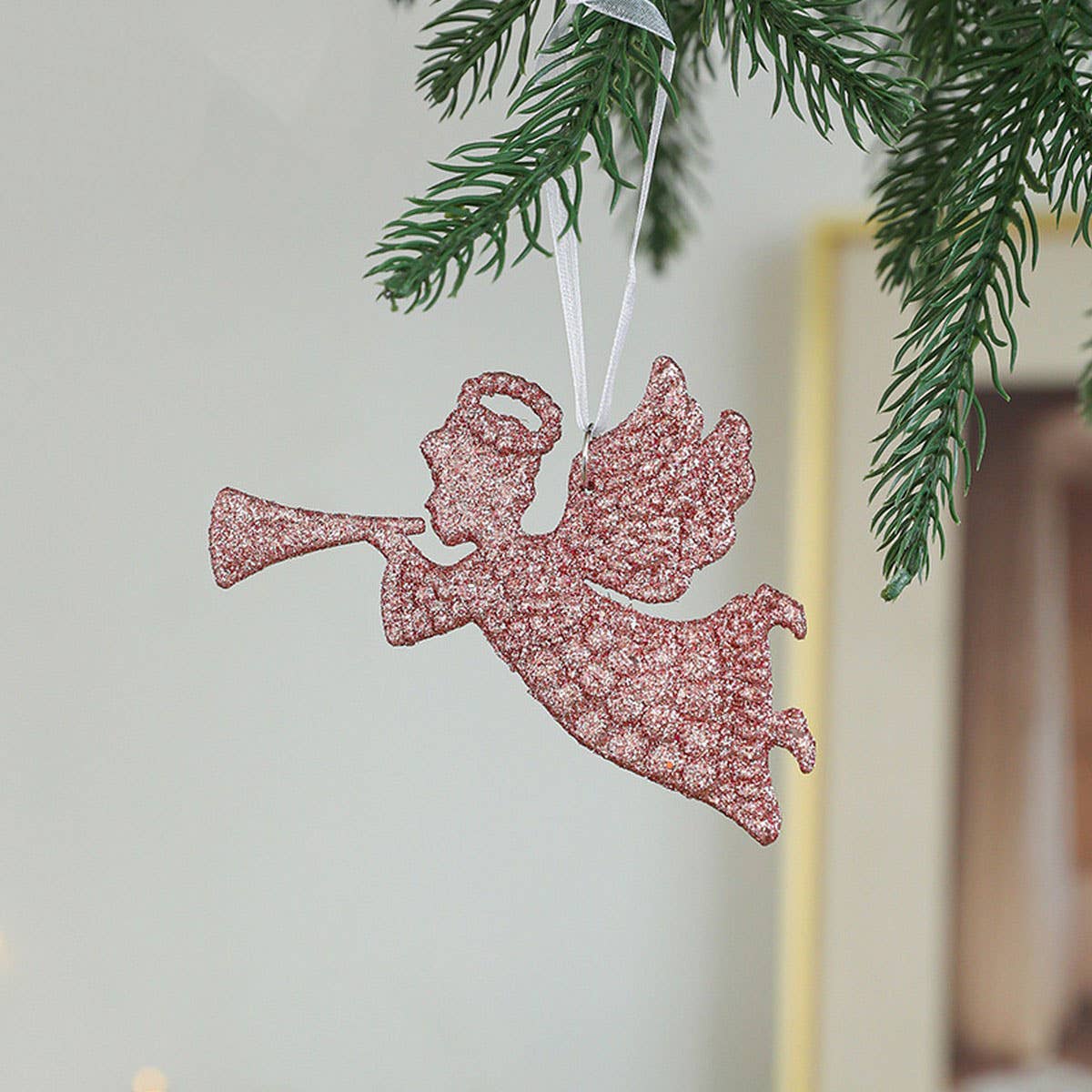 PINK GOLD GLITTER XMAS TREE HANGING DECORATION_CWMM9761