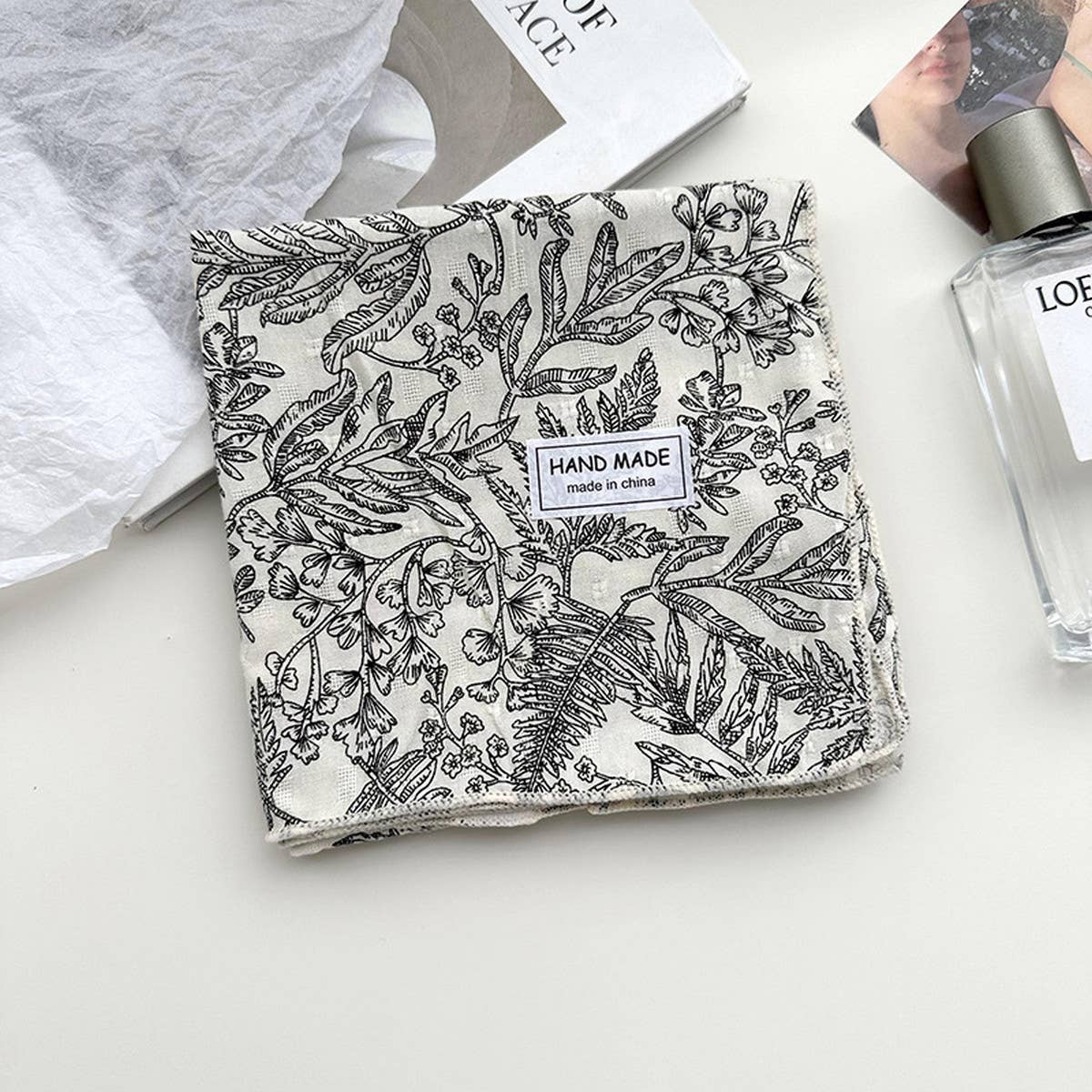 Floral Cotton Linen Square Scarf For Women_Cwasc1413