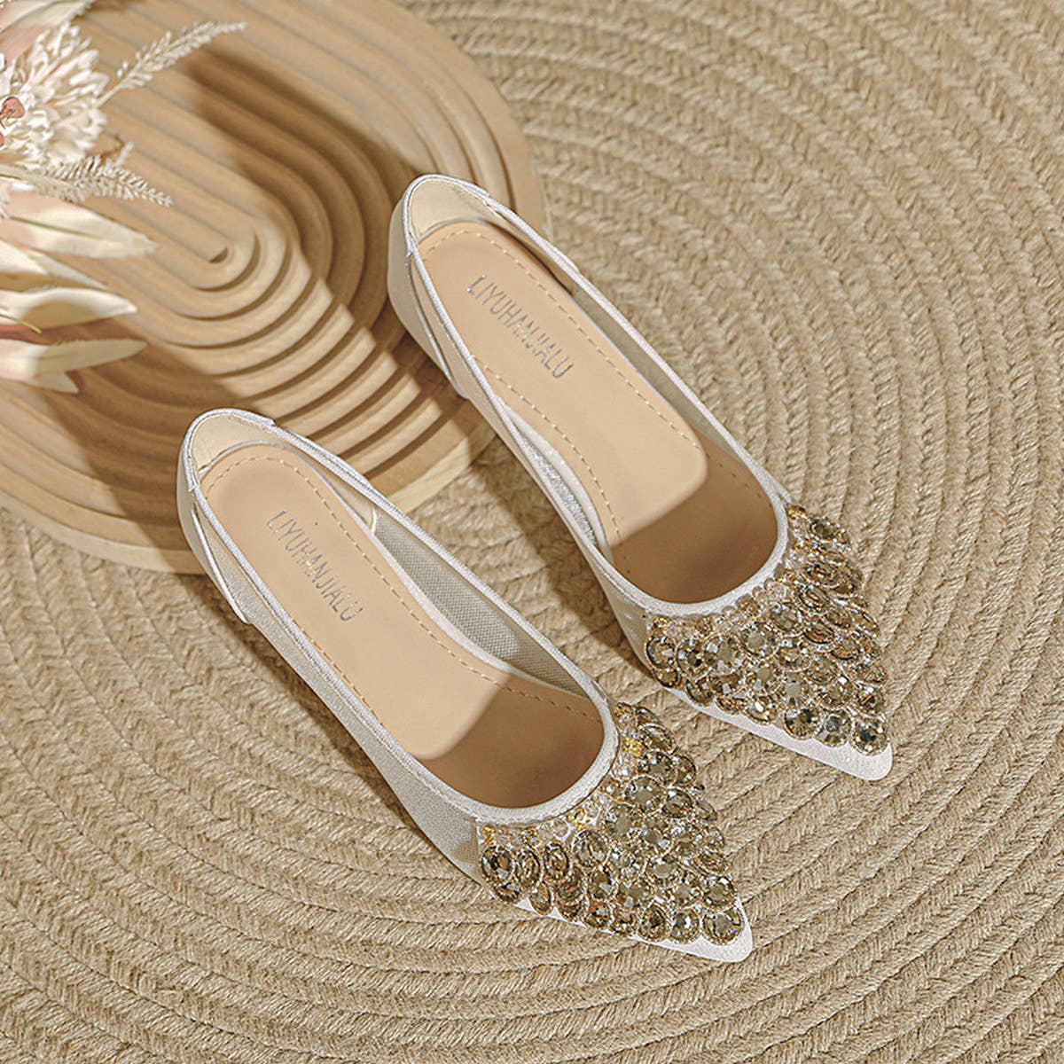 Women Fashion Diamond Mesh Crystal Flat Shoes