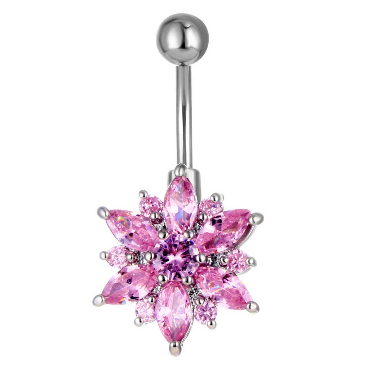 Zircon Flower Belly Button Ring Piercing_Cwmm9457