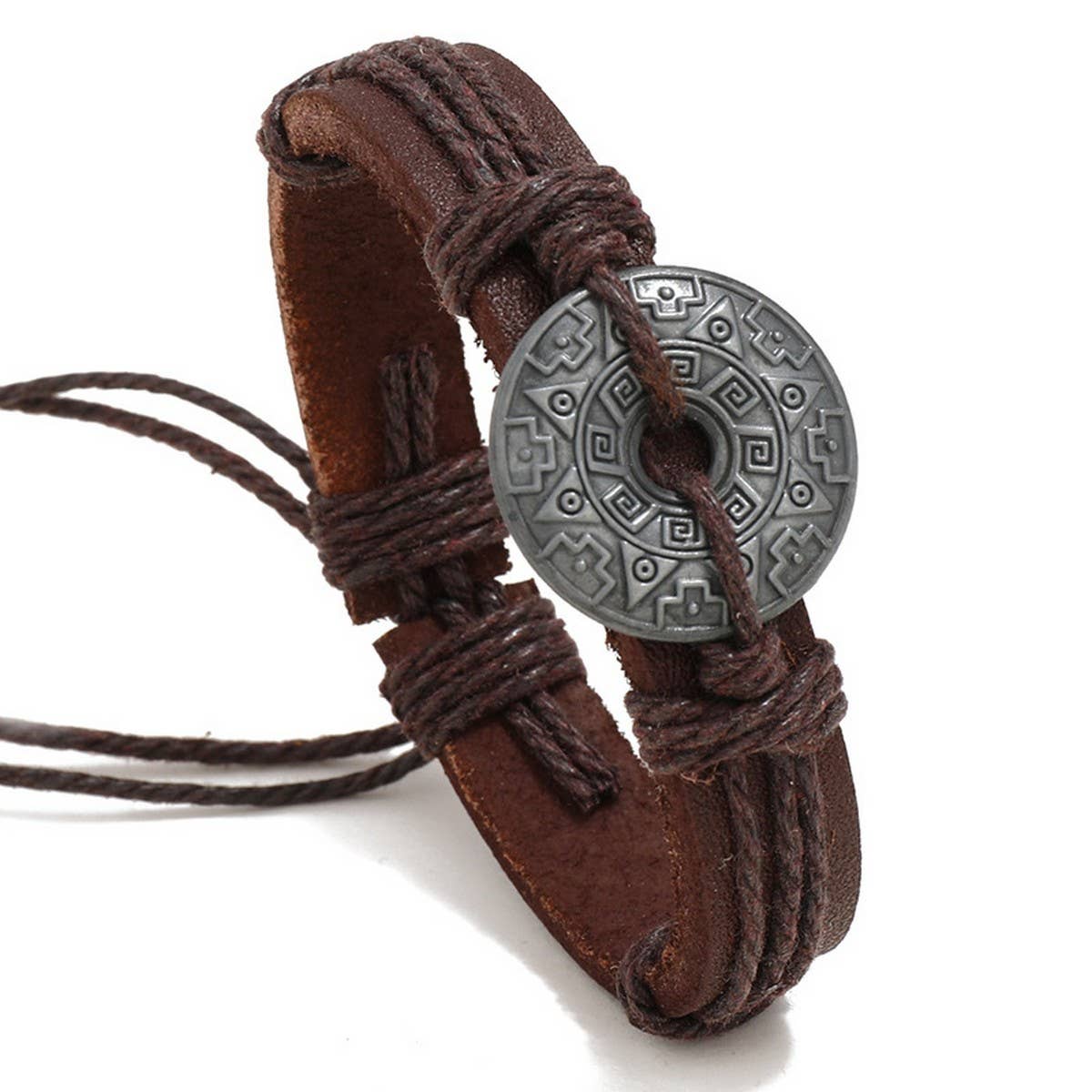 HAND WOVEN ALLOY VINTAGE COWHIDE BRACELET_CWMM4474