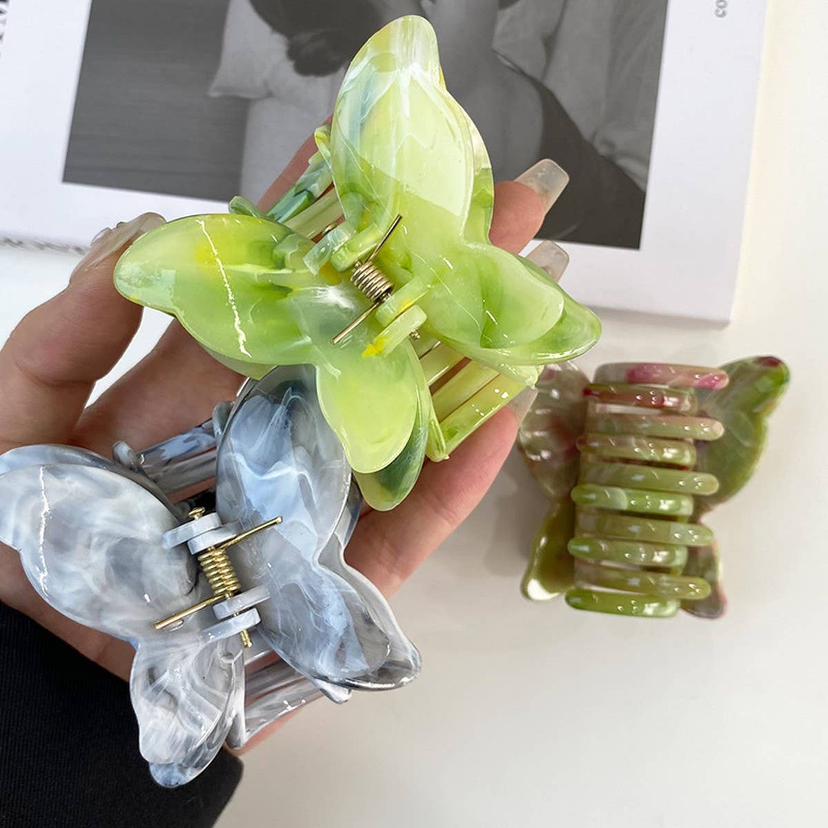 Ink Butterfly Claw Clip Elegant Hair Accessory